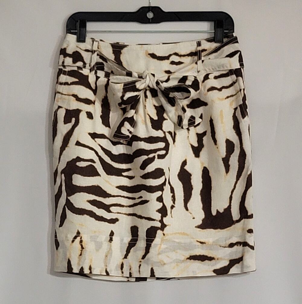 BANANA REPUBLIC 100% Linen Belted Animal Print Lined Pencil Skirt Womens Size 4